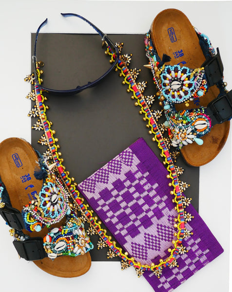Olaedo Small Purple geometric patterned Aso-Oke Clutch BagTravel Wallet