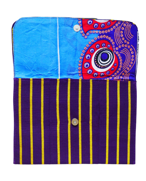 Olaedo Upcycled Purple and Gold Striped Aso-Oke Clutch Bag Tablet Sleeve
