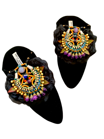 Yazmin Embellished Silk Petals Suede Leather Mules