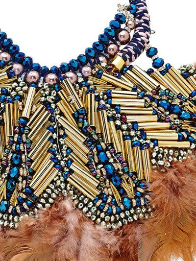 Tou Multi Beaded Brass Statement Feather Necklace