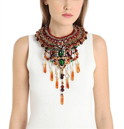 Sarai Multi Gemstone And Swarovski Crystal-Embellished Carnelian Fringe Collar Necklace
