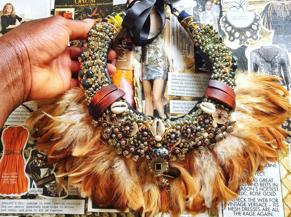 Asaka Beaded Embellished Feather Necklace