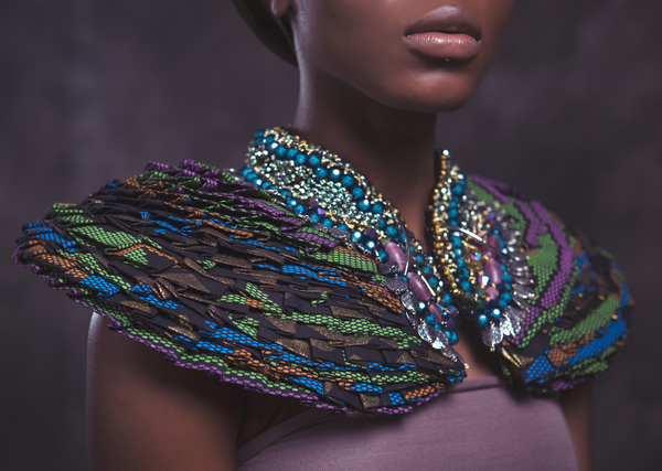 Naima Beaded Embellished African Wax Print Neckpiece