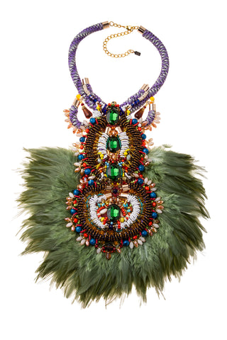 Allura Multi-Coloured Glass Beaded and  Swarovski Crystal Feather Necklace 