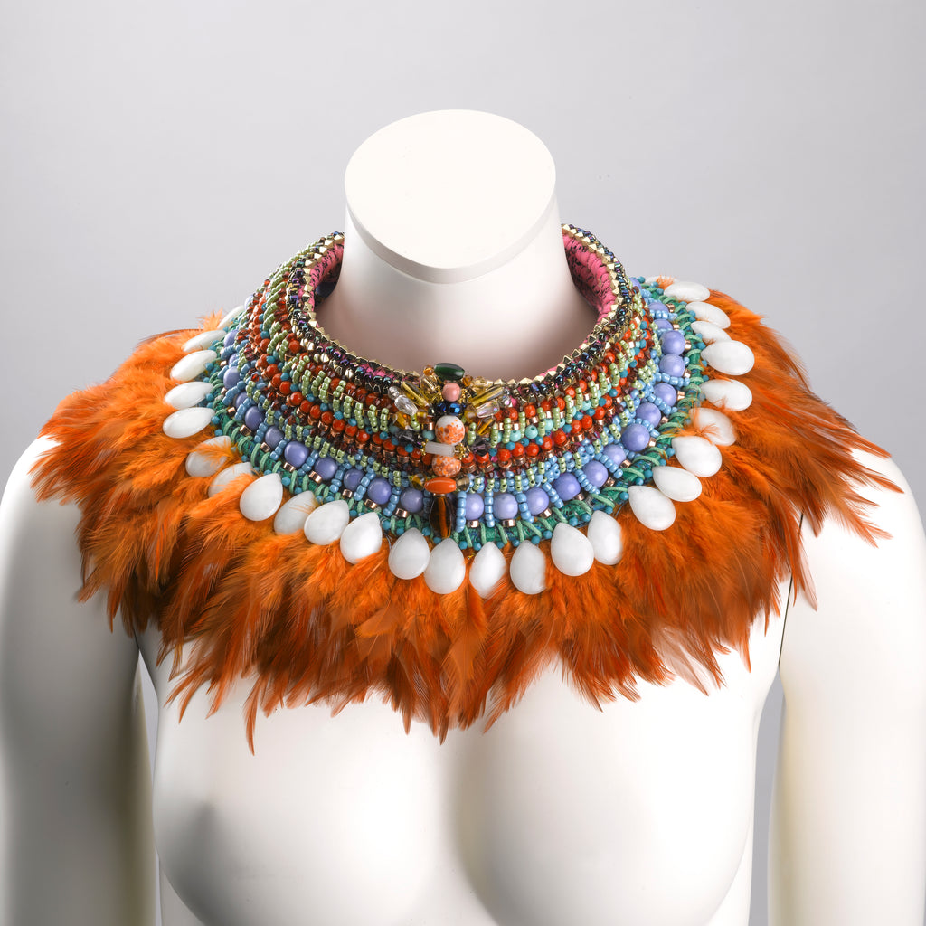 Brea Gemstone-Embellished Feather Statement Collar Neckpiece