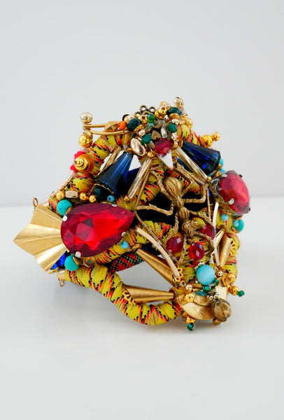 Amoy Multi-Beaded, Swarovski Crystal And Brass Plated Ant Wide Cuff Bracelet