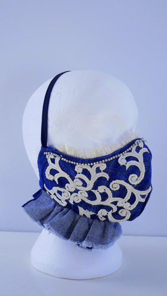 Appliqued Ruffled Lace and Denim Washable Face Mask