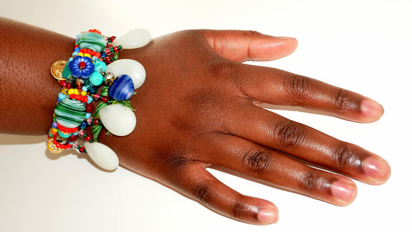 Asta, Multi-Beaded Glass and Jade Drop Bracelet