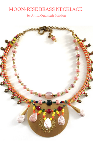 The Moon-Rise Gemstone Embellished Brass Necklace Kit + Guide Intermediate Level