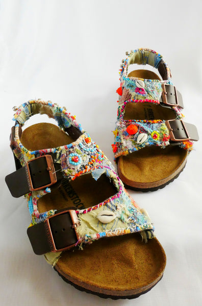 Custom Made Embroidered, Applique Multi-Beaded and Shell-Embellished Birkenstock Unisex Milano Regular Fit Double Strap Sandals