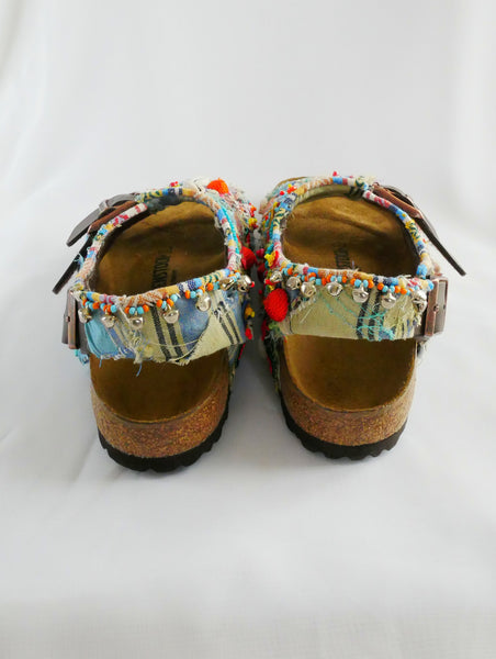 Custom Made Embroidered, Applique Multi-Beaded and Shell-Embellished Birkenstock Unisex Milano Regular Fit Double Strap Sandals