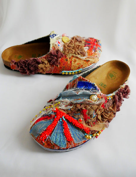 Custom Made Union Jack Embroidered, Applique, Multi-Beaded-Embellished, Birkenstock Amsterdam Narrow Fit Clogs
