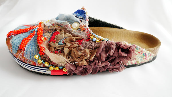 Custom Made Union Jack Embroidered, Applique, Multi-Beaded-Embellished, Clogs by Anita Quansah London