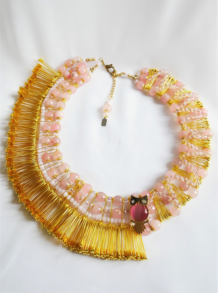Elle Rose Quartz Gemstone-Embellished Safety Pin Collar Necklace