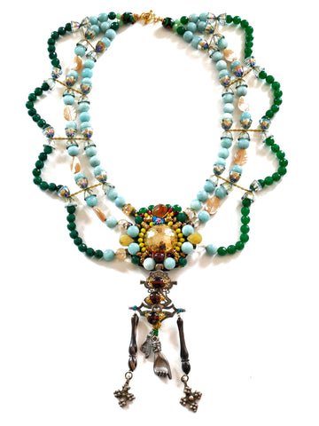 Eyne Multi-Strand Embellished Gemstone And Swarovski Crystals Statement Necklace