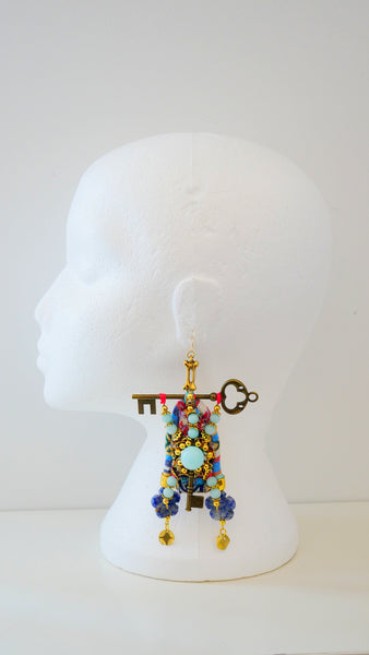 Faizah Gemstone-Embellished Key Drop Earrings