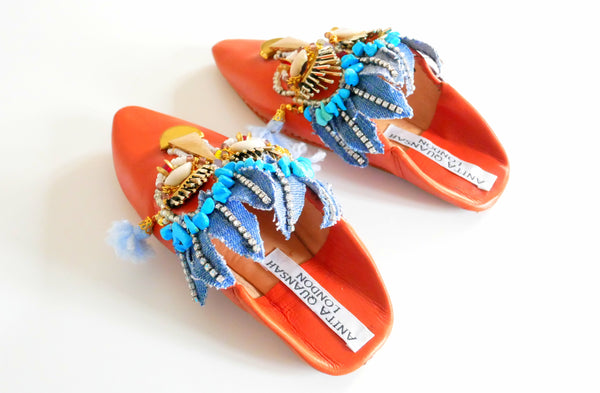 Gioia Beaded And Embellished Leather Kids Slippers