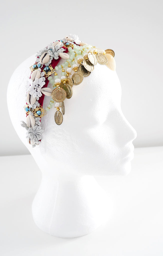 Hedone Beaded-Embellished Shell Velvet Headband by Anita Quansah London