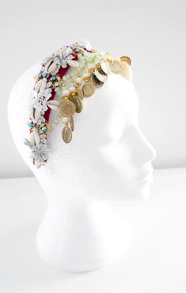Hedone Beaded-Embellished Shell Velvet Headband by Anita Quansah London
