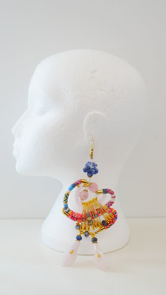 Hedy Rose Quartz and Lapiz Lazuli Embellished Gold-Tone Safety Pins Earrings