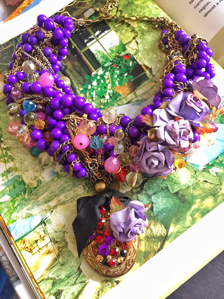 Bella Embellished Rose and Chain Choker Necklace With Locket Pendant Anita Quansah London