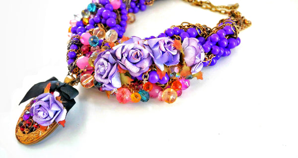 Bella Embellished Rose and Chain Choker Necklace With Locket Pendant Anita Quansah London