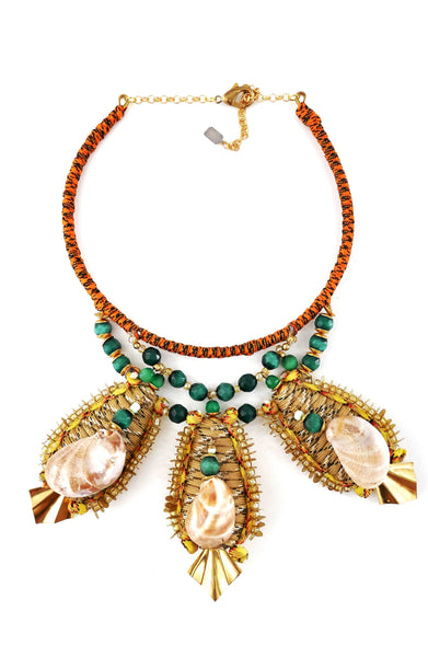 Yedda Beaded Shell Embellished Pendant Choker Necklace