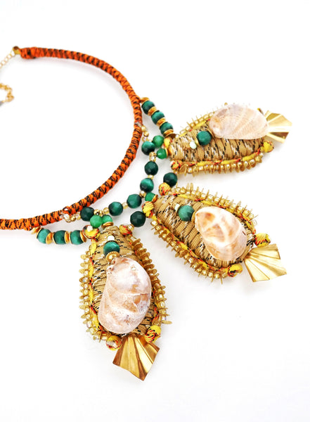 Yedda Beaded Shell Embellished Pendant Choker Necklace