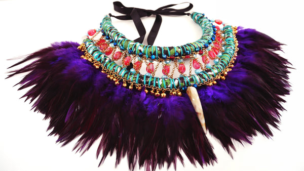 Eada Embellished Beaded Feather Necklace