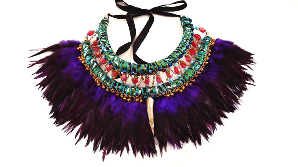 Eada Embellished Beaded Feather Necklace