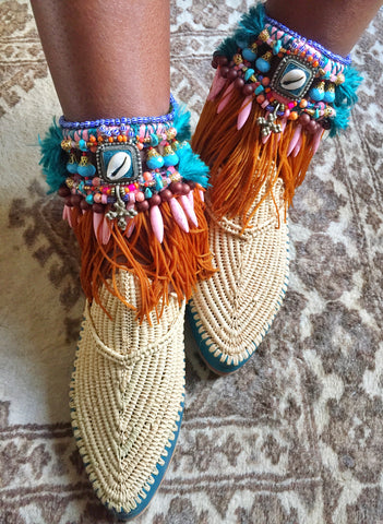 Zinnia Beaded Embellished Charm And Tassel Anklets By Anita Quansah London