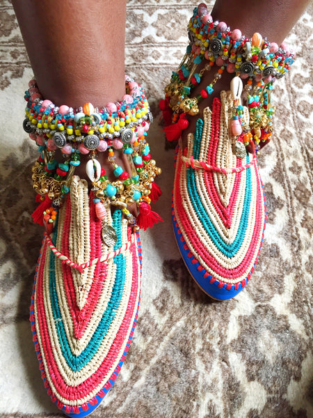 Inaya Multi-Beaded Embellished Charm And Tassel Anklets Anita Quansah London