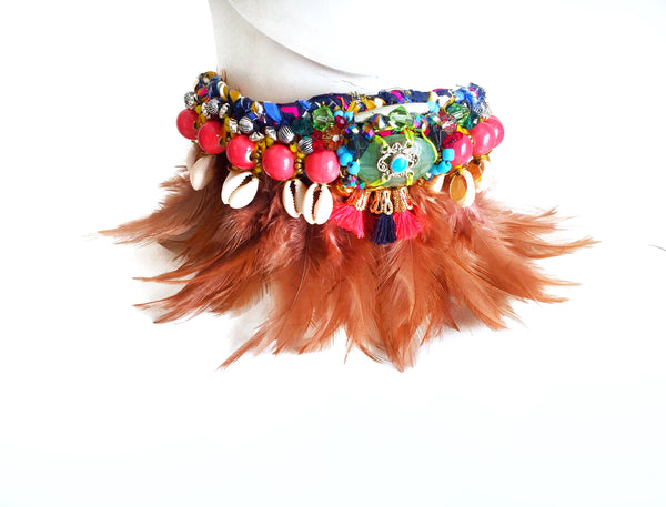 Akello Beaded Shell Feather Necklace