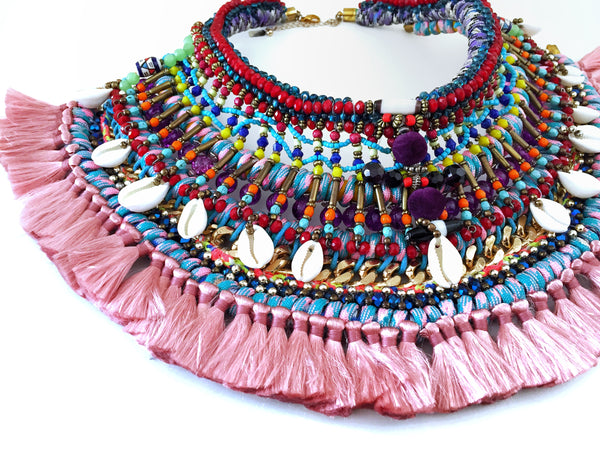Kitana Multi Beaded Shell Tassel Necklace