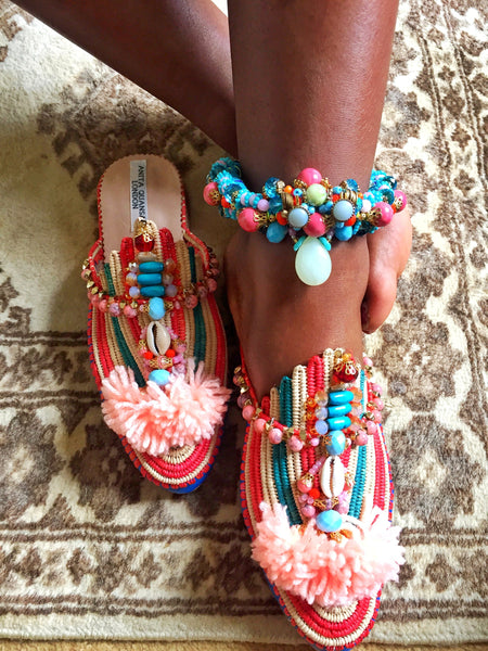 Calaluna Multi-Beaded Embellished Charm And Tassel Anklets Anita Quansah London
