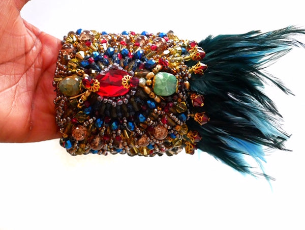 Asake Beaded Swarovski Crystal Feather Cuff Anita Quansah London