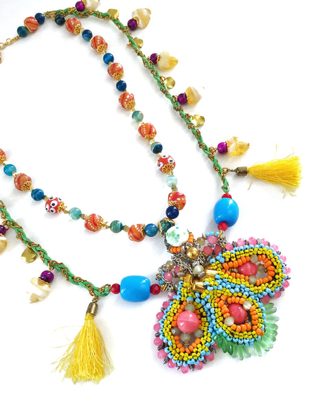 Swara Beaded-Embellished Double Layer Tasselled Necklace