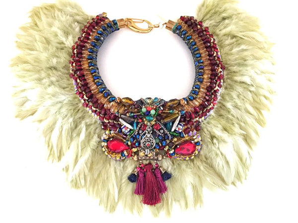 Johari Beaded Feather Necklace