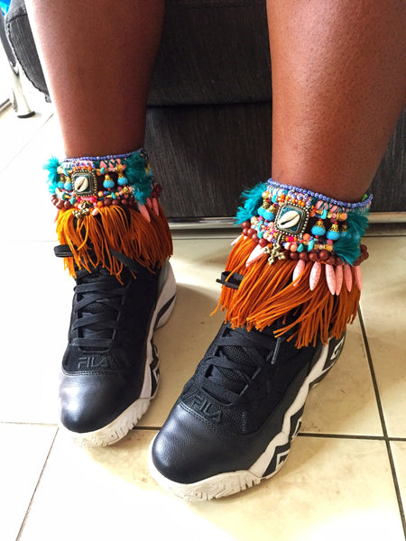 Zinnia Beaded Embellished Charm And Tassel Anklets By Anita Quansah London