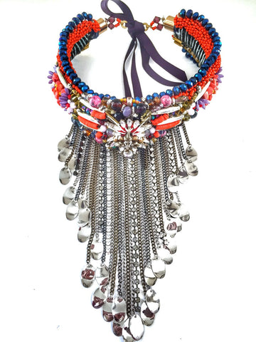 Armelle Beaded Embellished Chain Fringe Necklace