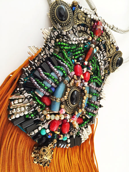 Zara Beaded Embellished Multi-Stone Tassel Necklace