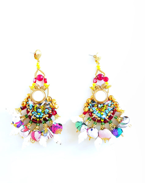 Kara Multi-Beaded and Crystal Embellished Chandelier EarringsSeashell Earrings-Beaded Earrings-Jewellery Designer- Milton Keynes-Beach style-Surf Jewellery