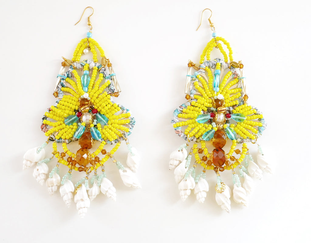  Ursum Beaded Embellished-Swarovski Crystal Shell Chandelier Earrings-Seashell Earrings-Beaded Earrings-Jewellery Designer- Milton Keynes-Beach style-Surf Jewellery