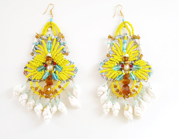  Ursum Beaded Embellished-Swarovski Crystal Shell Chandelier Earrings-Seashell Earrings-Beaded Earrings-Jewellery Designer- Milton Keynes-Beach style-Surf Jewellery