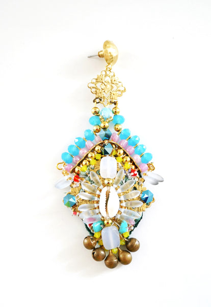 Selena Embellished Crystal and Shell Drop Earrings Anita Quansah London London Jewellery Designer