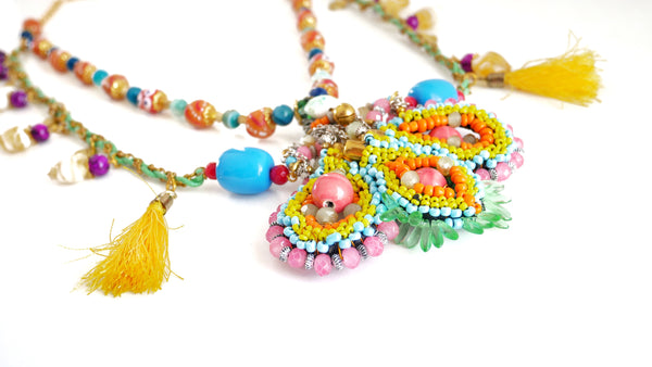 Swara Beaded-Embellished Double Layer Tasselled Necklace