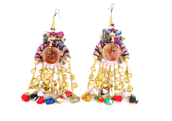  Chava Embellished-Textile Charm Drop Tassel Earrings- Earrings-African Jewellery-Tribal Jewellery- UK Jewellery Designer-Anita Quansah London-Face Jewellery