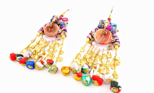  Chava Embellished-Textile Charm Drop Tassel Earrings- Earrings-African Jewellery-Tribal Jewellery- UK Jewellery Designer-Anita Quansah London-Face Jewellery