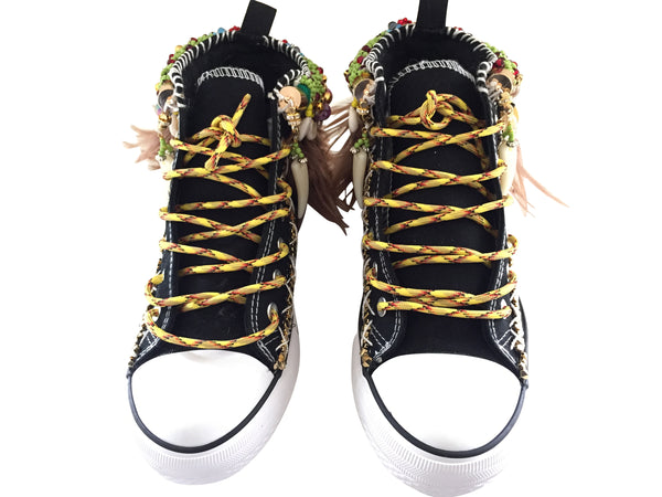 Hanya Beaded Embellished High Top Canvas Sneakers