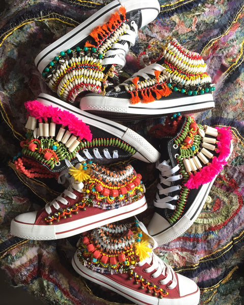 Huxley Beaded Embellished High Top Canvas Sneakers